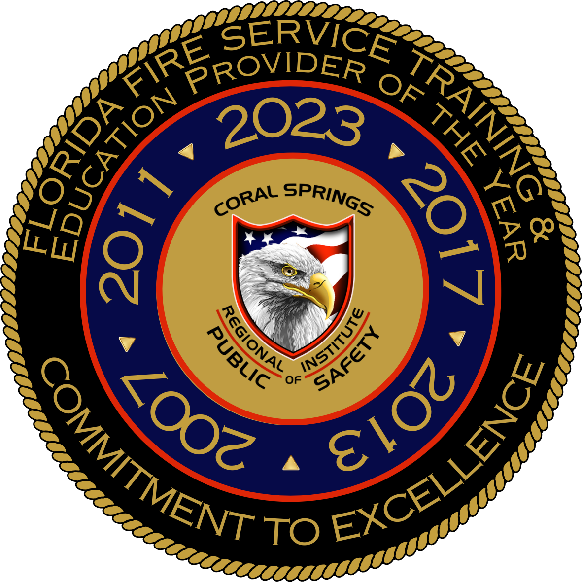 CSRIPS's 5-year winner of the Florida Fire Service Training & Education Provider of the year crest.